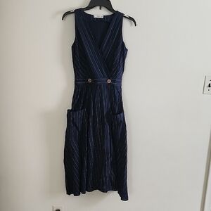 Mango Navy Pinstripe Genuine Wrap Midi Dress Mob Wife Classic XXS